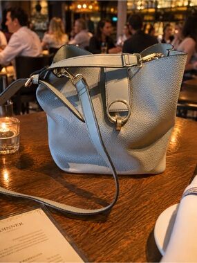 Womens' soft blue vegan leather hand bag/purse/satchel/bucket/crossbody